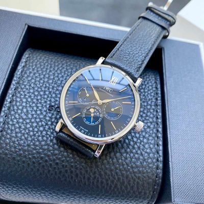 IWC Portofino 3836-2 Movement 40mm Blue Italian Calfskin Leather Strap Blue Face Watch